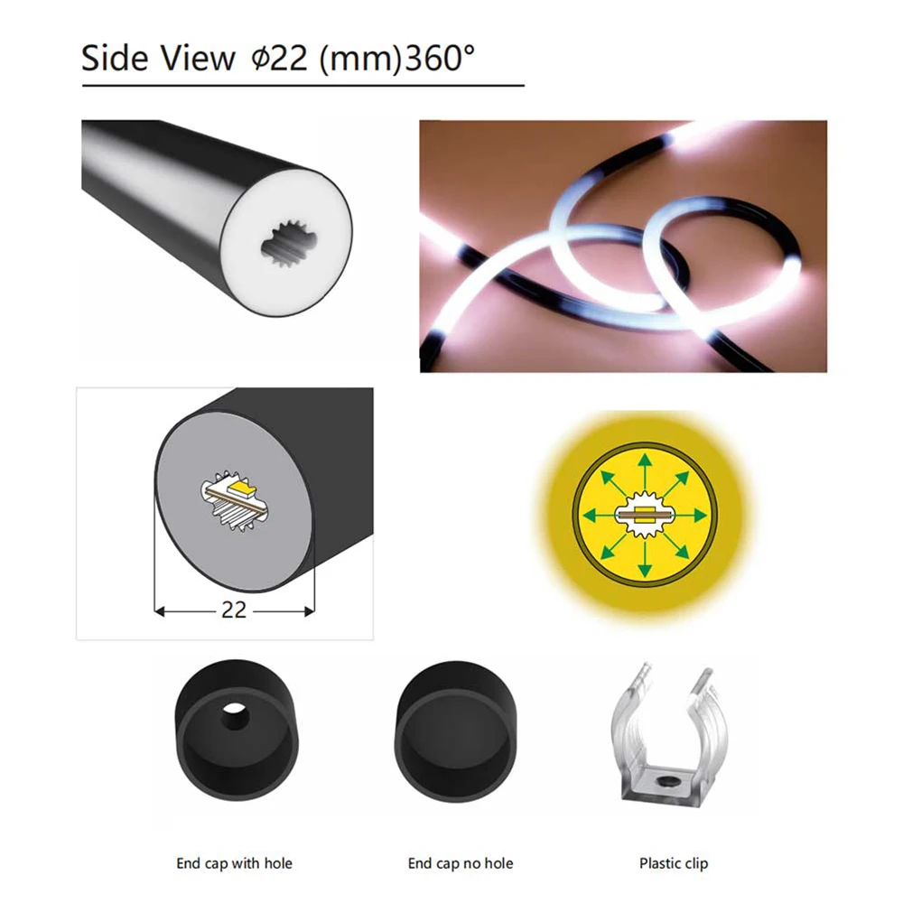 FUNZENXIN LED Neon Schwarz Röhre 1m 2m 3m 4m 5m IP67 Wasserdichte Silikon Weiche Lampe für WS2812B WS2811 SK6812 Streifen Licht Außen Dekoration 5