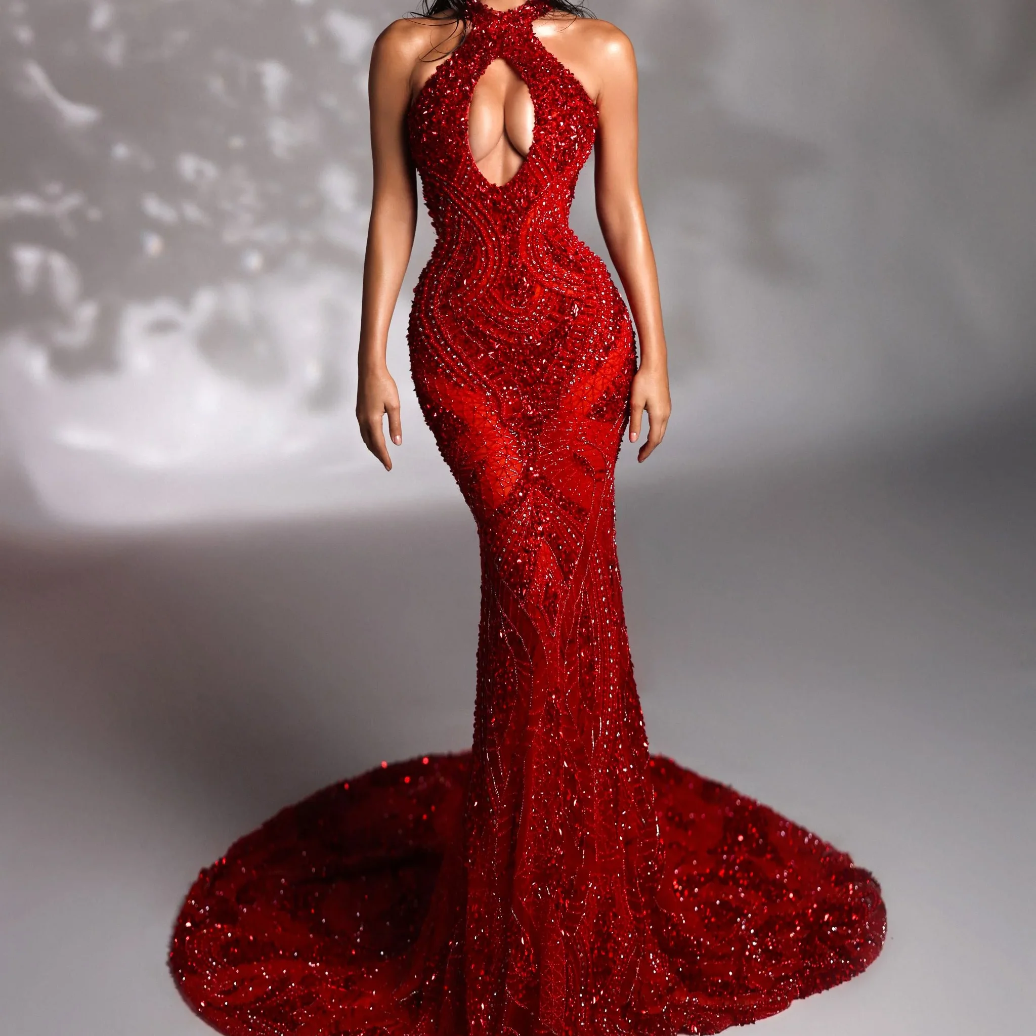 

Luxury Halter Sequins Beading Sleeveless Mermaid Formal Evening Dresses Birthday Party Prom Gowns Customized