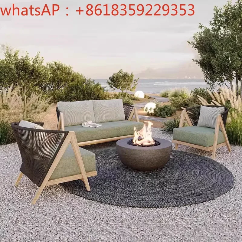 Outdoor teak sofa courtyard open-air villa garden rattan anti-corrosion table combination outdoor casual solid wood furniture