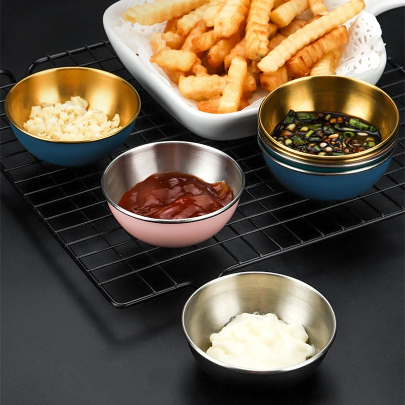 Round Small Sauce Dish Stainless Steel Seasoning Plates Dipping Bowl Appetizer Serving Tray Vinegar Soy Saucer Kitchen Tableware