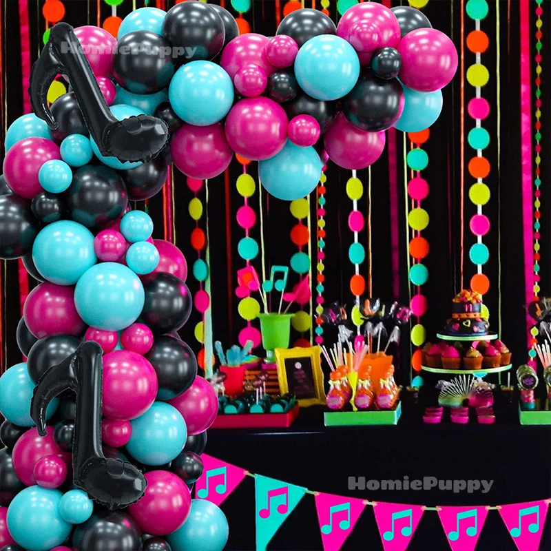 125Pcs Tik Tok Music Themed Balloons Garland Arch Kit DIY Rose Red Black Balloon Garland Kit for Birthday Party Wedding Decor