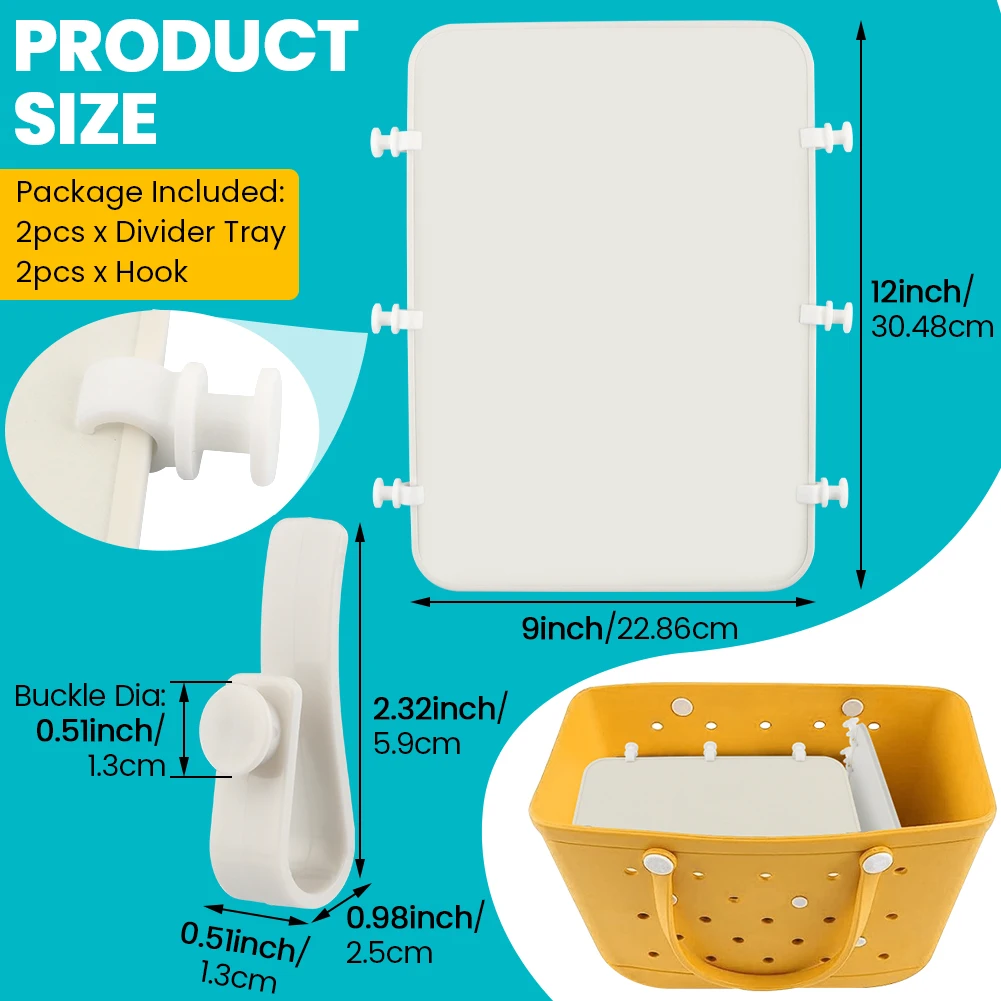 2pcs Space Management Organizing Accessories Divider Tray Set Wet Dry With Hook Horizontal Vertical White Fit For Bogg Bag