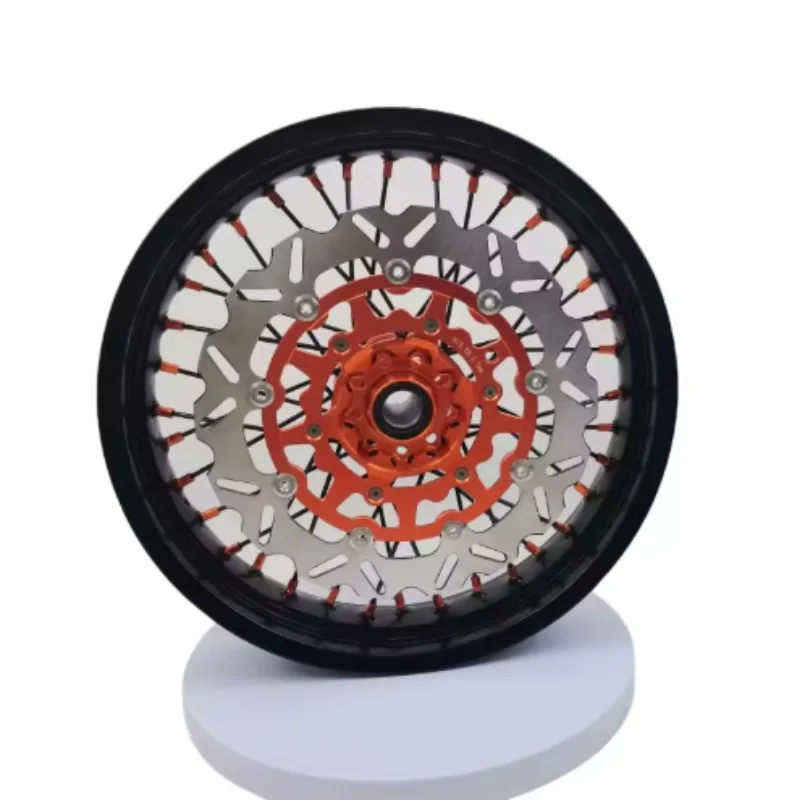 

2026 Aluminum Alloy Supermoto Wheelset Black Rims and Orange Hubs for Fit KTM EXC SXF