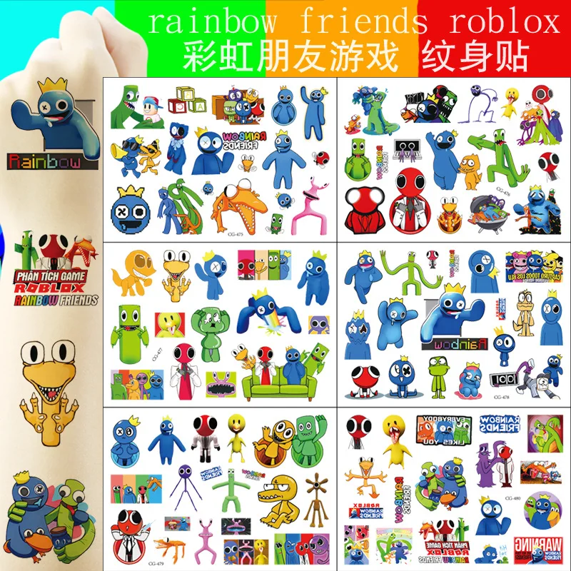 Rainbow Friends Tattoo Stickers Game Blue Monster Toys Cute Cartoon Kawaii Anime Action Figure Children's Christmas Gift