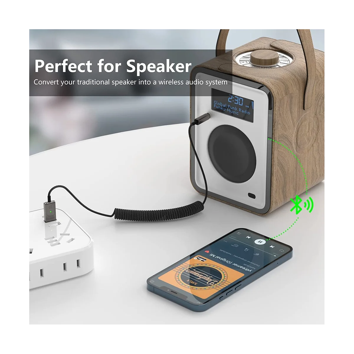 A57G-Aux zu Bluetooth 5.1 Adapter 3,5 mm Bluetooth-Empfänger, integriertes Mikrofon, für Autolautsprecher und Home-Audio