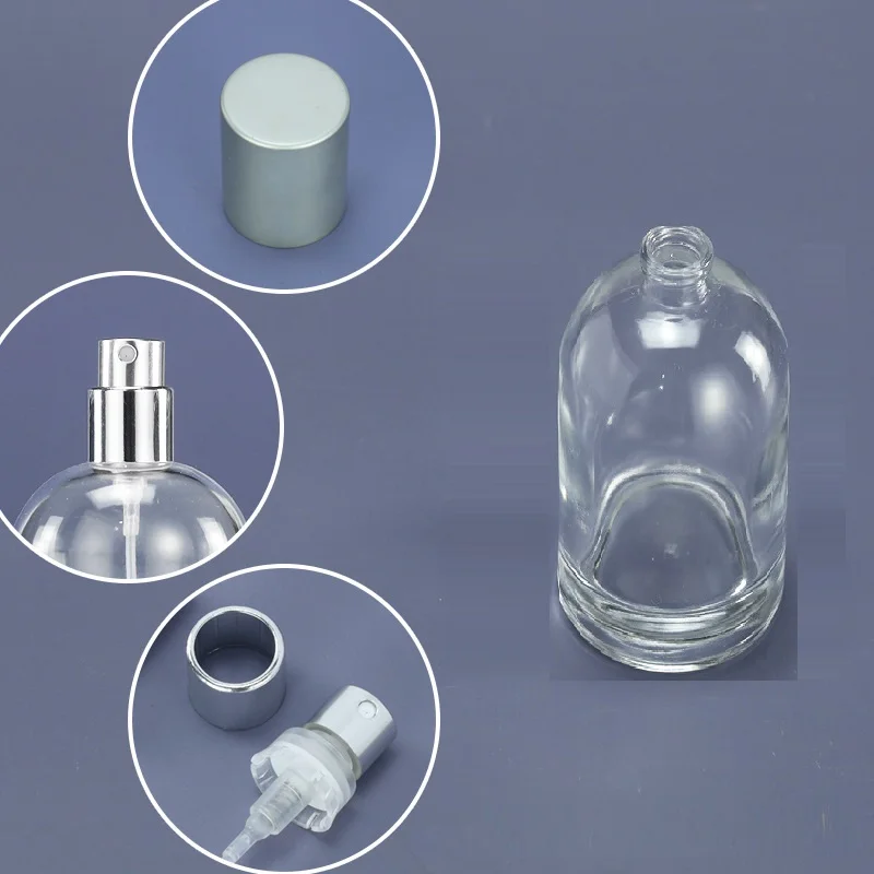 Glass Perfume Spray Bottle 30ML 50ML100ML 10pcs Crimp Pump Grey Matte Silver Lid Round Clear Portable Empty Cosmetic Atomizer