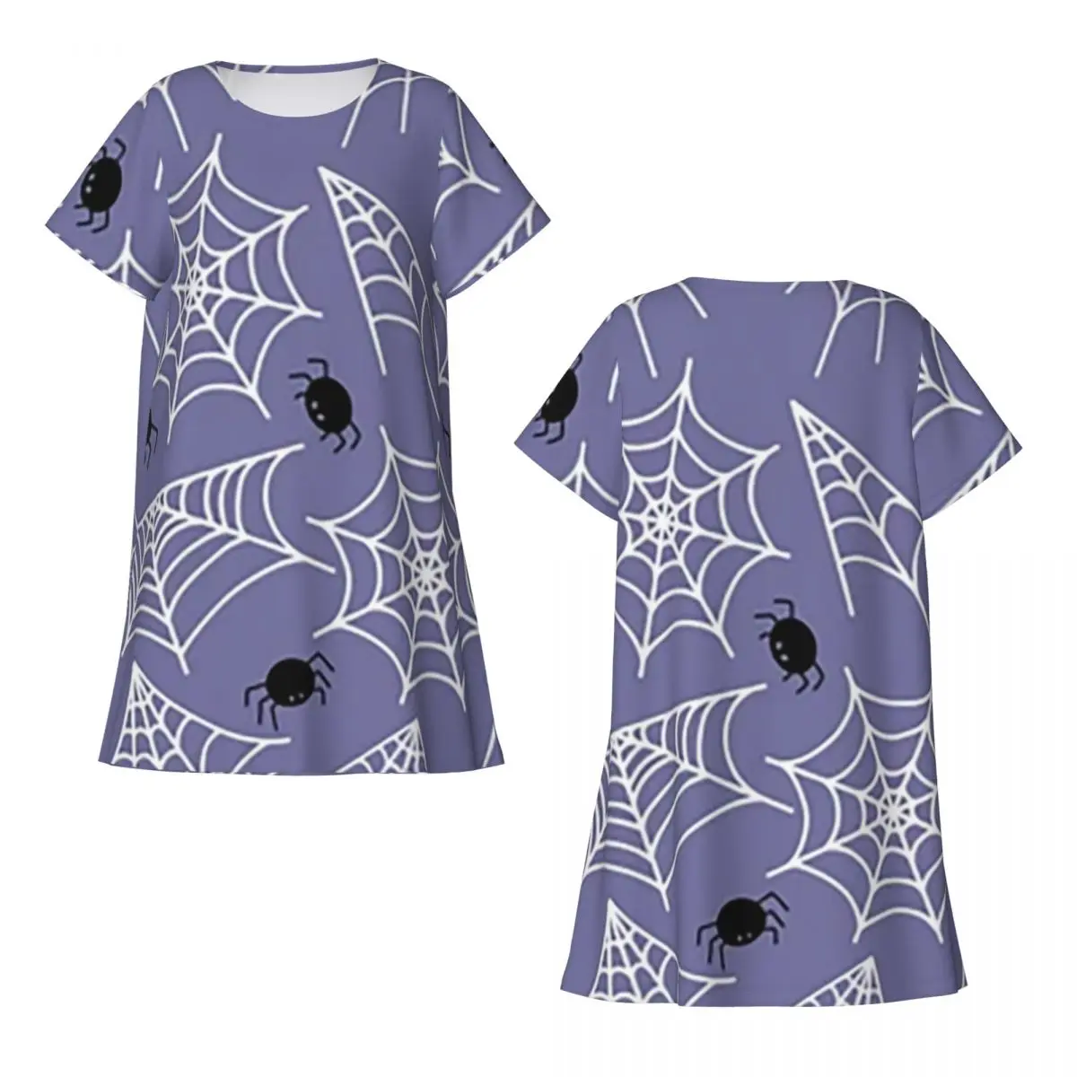 Halloween Black Cat Spider Gothic Witch Short Sleeves Nightdress For Sleepshirts Women Short Sleeve Nightgowns Soft Pajama Dress