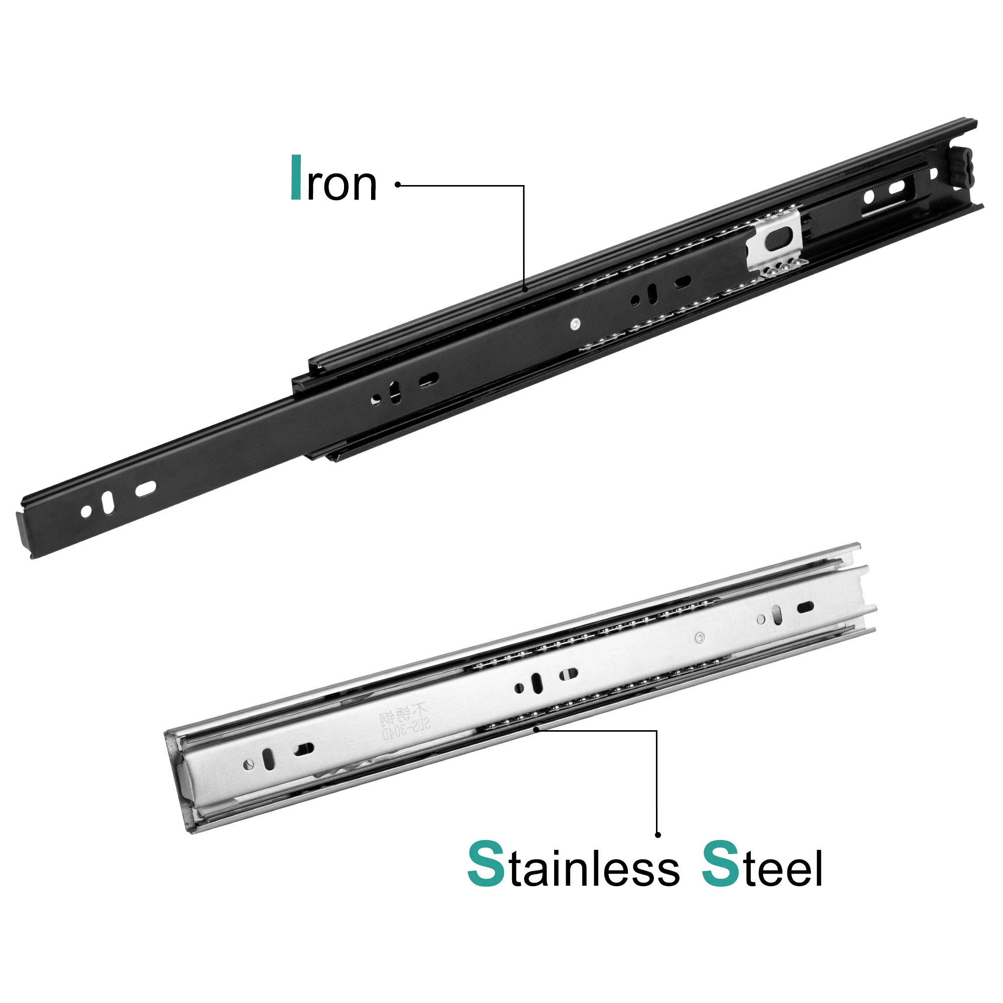 Drawer Rail 10~20Inch Stainless Steel Ball Bearing Slides Drawer Sliding Track 3-Section Full Extension Cabinet Furniture Slides