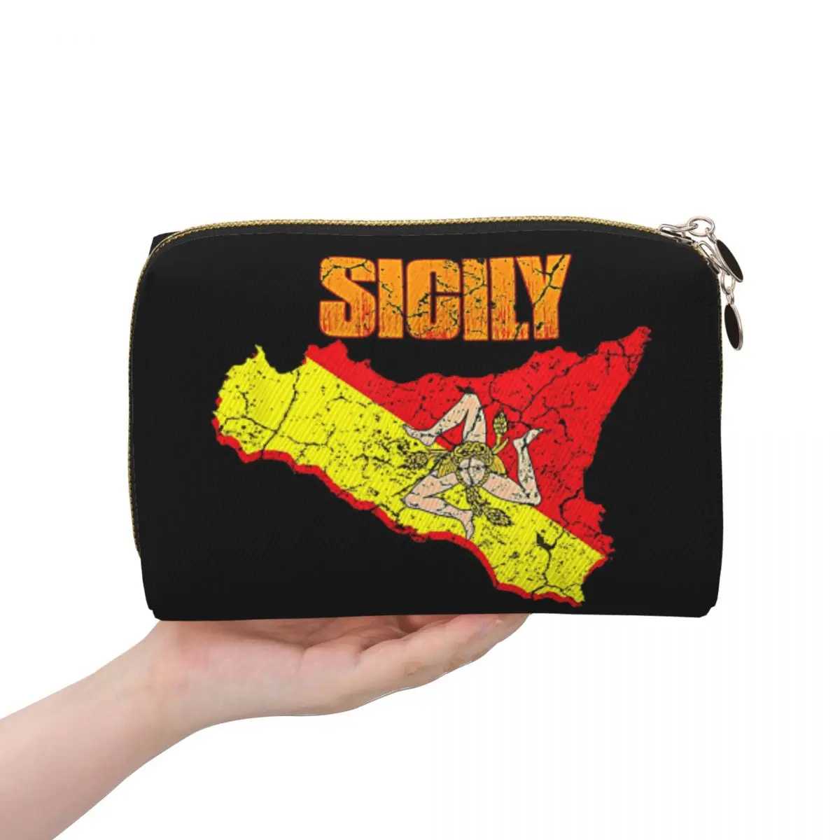 Sicily Trinacria Italy Sicilian Flag Women Cosmetic Bag Travel Makeup Organizer Pouch Toiletry Storage Dopp Kit Box