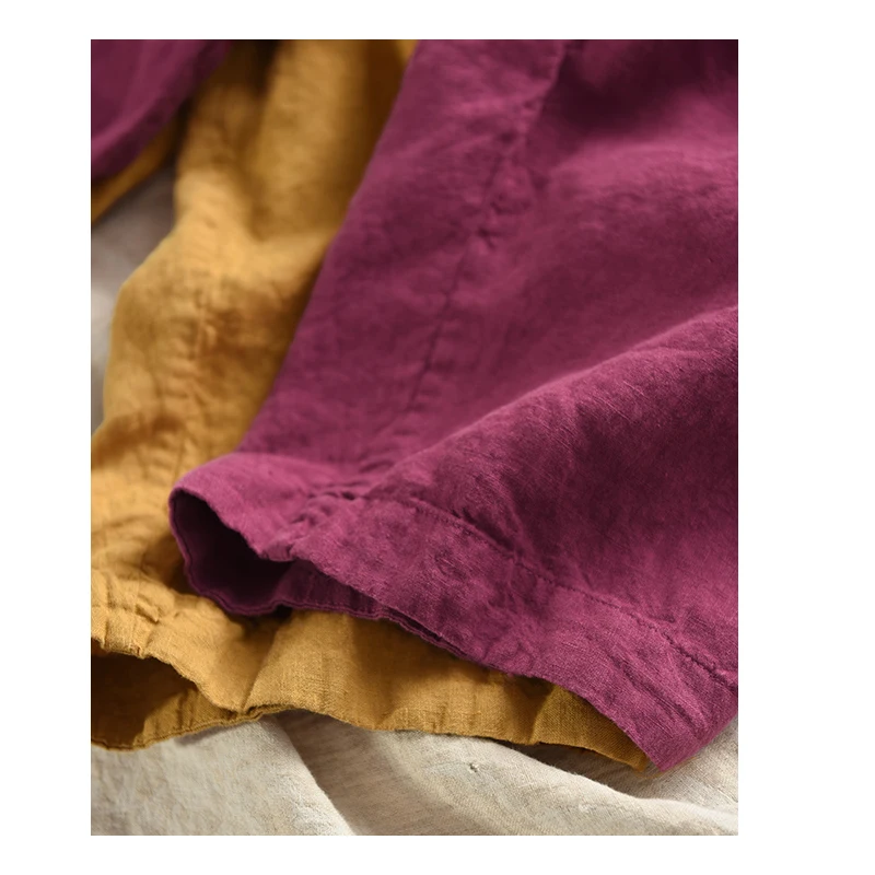 Fengbaoyu 100% linho natural calças femininas de nove peças calças soltas balão roupas de tamanho grande confortável fresco e casual