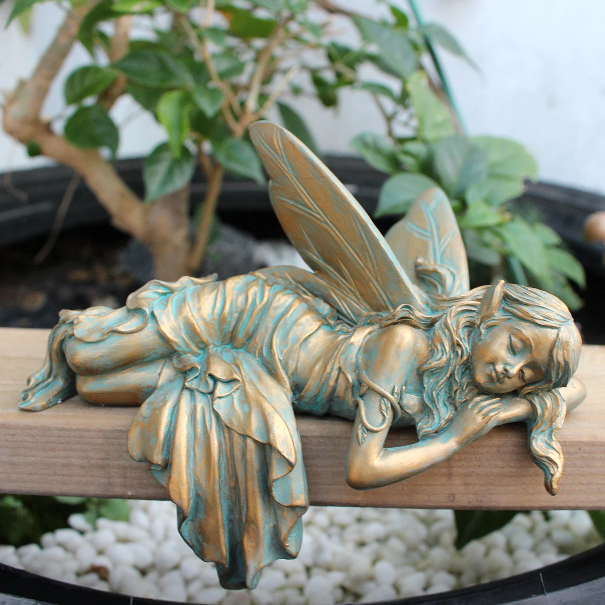 Kunstharz-Imitation Kupfer Schlafender Elf mit Flügeln, Geeignet für Schreibtisch, Innenhof, Rasen, Blumentopf, Valentinstagsgeschenk – Detail 7