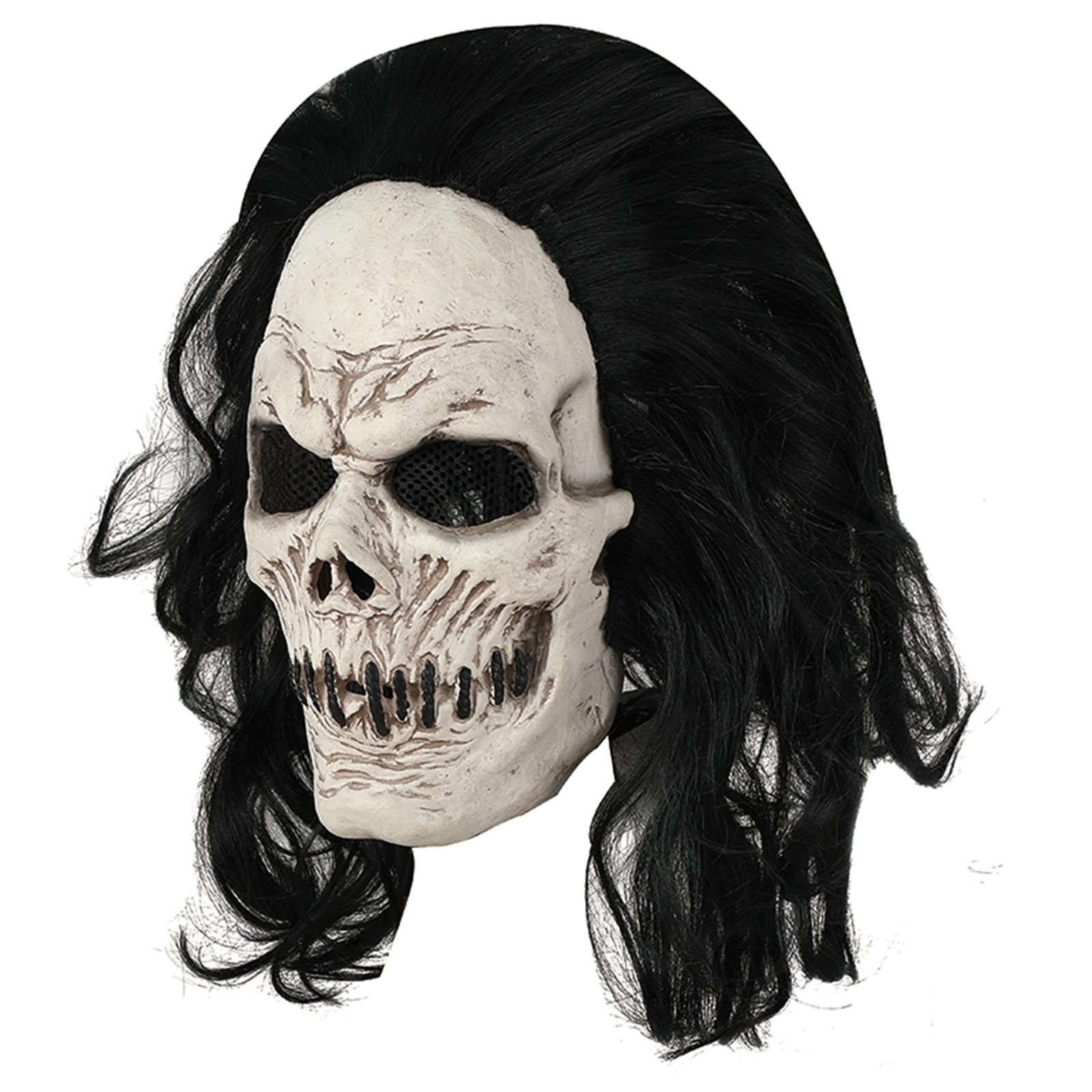 1PC Weißes Skelett Langes Haar Maske Latex Horror Headset Streich Gruseliges Kostüm Prop Party Dekoration