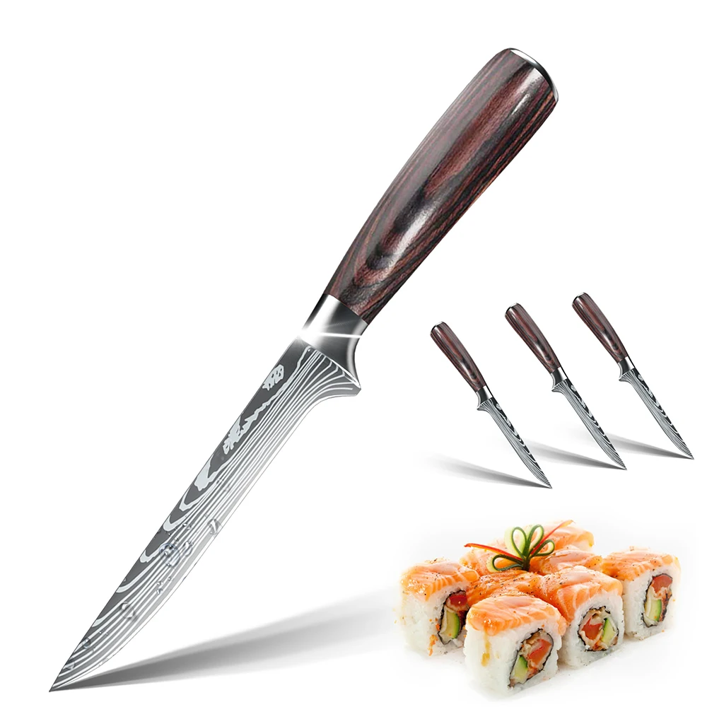 6 Inch Boning Knife Barbecue Knife High Carbon Butcher Knife Pakka Stainless Steel Wooden Handle Filleting Knives for Meat Cut