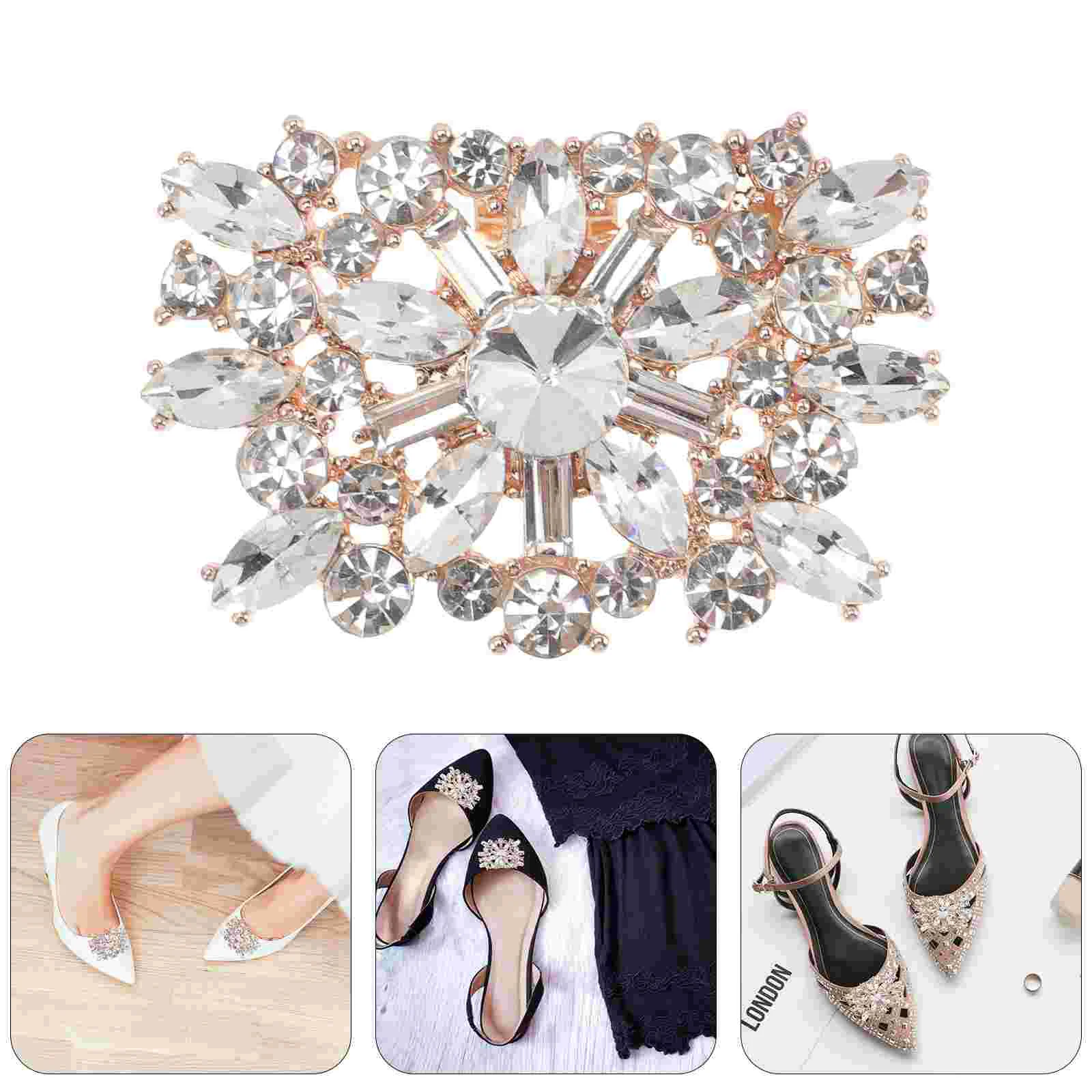 

2 Pcs Shoes Rhinestone Buckle Jewelry Clip Embellishments Decorate Crystal 500X350X100CM Bridal Clips for Brides Pumps