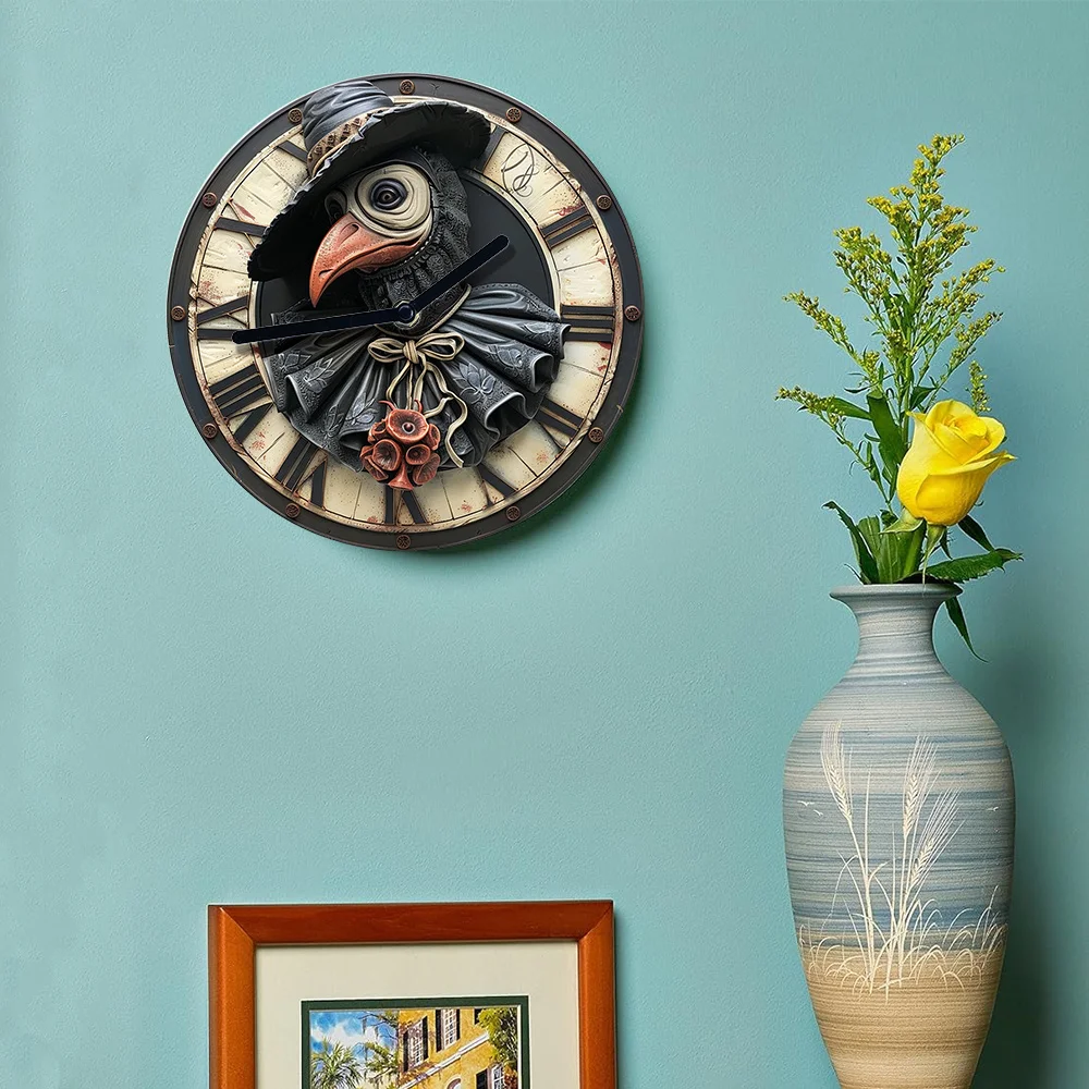 Silent Wall Clock with 2D Effects - Diy Plague Doctor Theme, Perfect for Dorm Decor & Holiday Gifts Wall Clock Modern Design