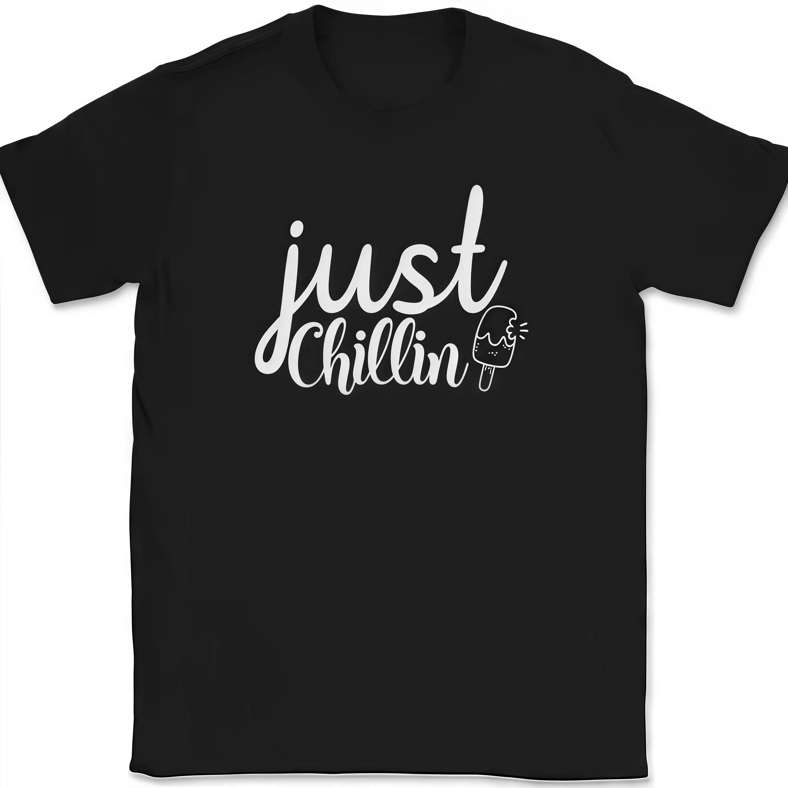 

Women's Funny T-Shirt "Just Chillin'" Popsicle Graphic Tee Summer Vacation Casual Top Relaxed Vibes Beach Lover Gift