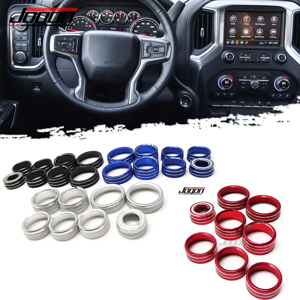 

8Pcs Air Conditioning Knob Circle AC Knob Cover Air Outlet Switch Button Decoration Ring Trim For Chevrolet Silverado 2014-2018
