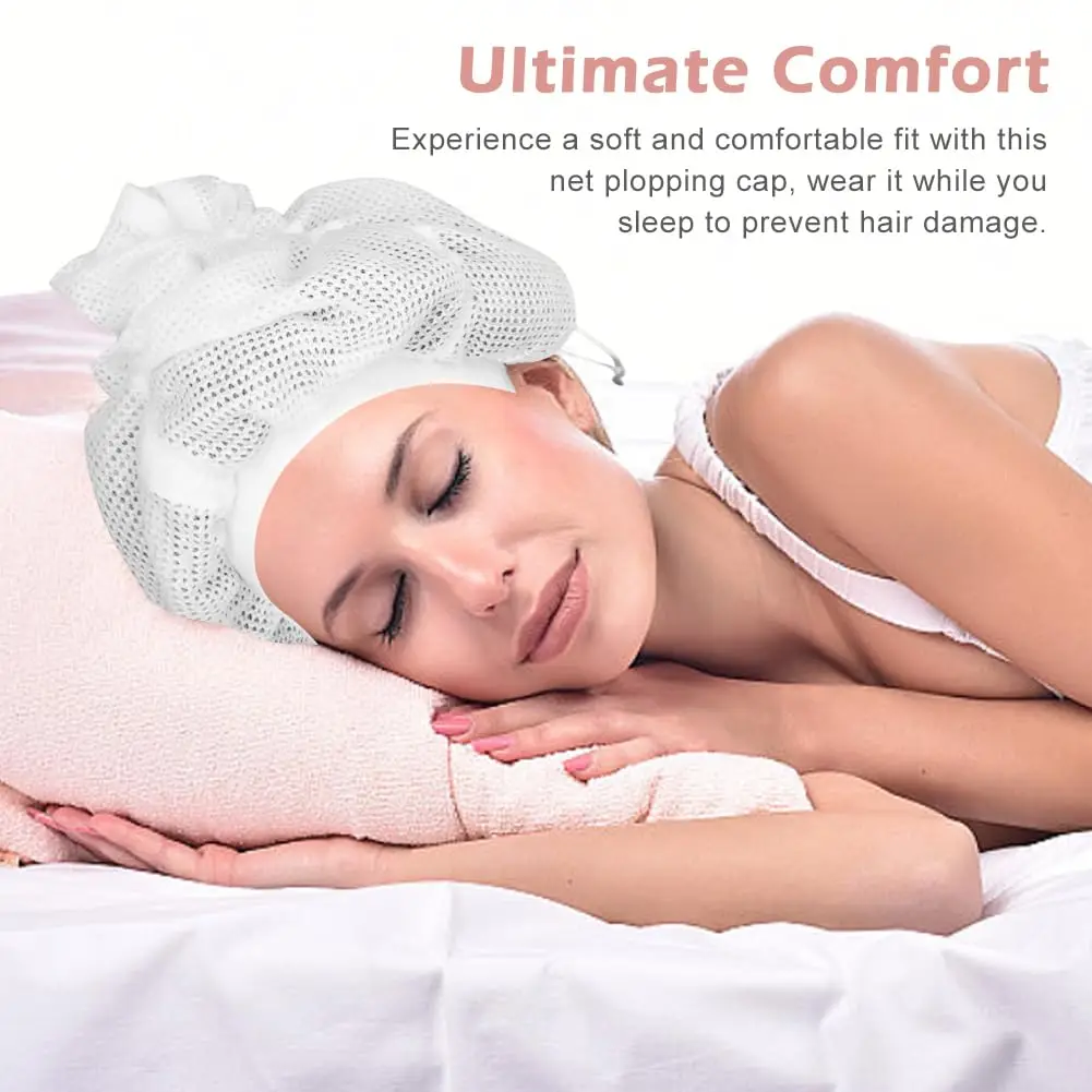 قبعة شبكية قابلة للتعديل مع رباط للشعر المجعد، قبعة ناشرة للشعر المجعد سريعة الجفاف