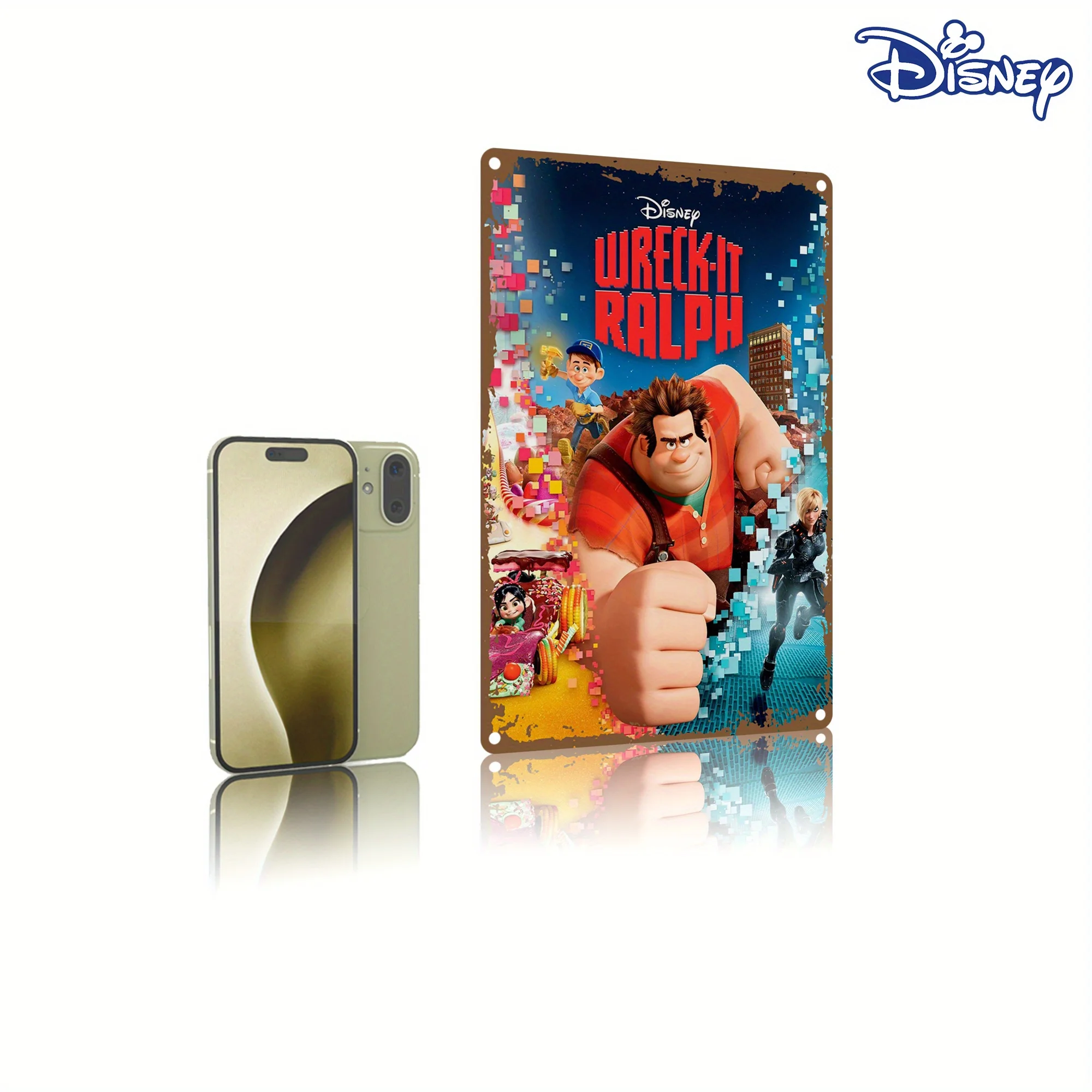 قطعة واحدة من علامة Wreck-It Ralph المعدنية المصنوعة من القصدير - 20.32 × 30.48 سم طباعة فنية نابضة بالحياة مع شخصيات مميزة، موضوع الحركة، مثالية لـ Home Deco