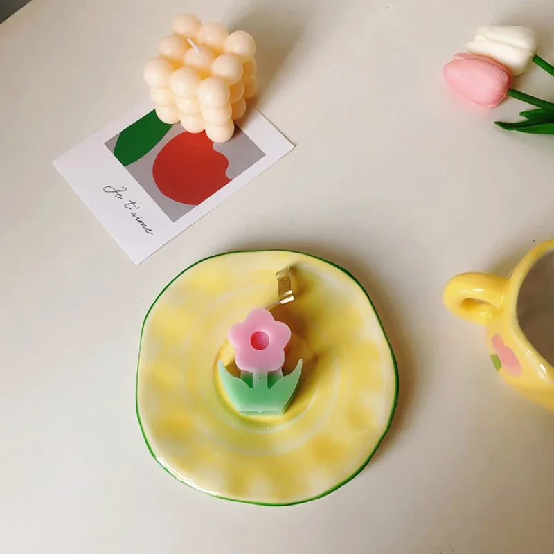 طقم كوب وصحون لطيف صغير هدية عتيقة كوب سيراميك مصنوع يدويًا بمقبض طقم قهوة بورسلين نسبرسو جميل #6