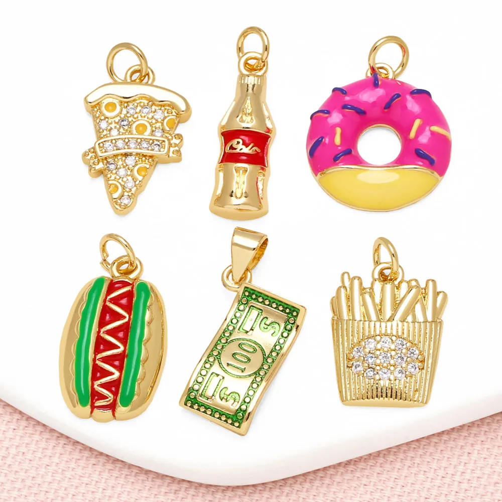 【セール中】OCESRIO ホワイトクリスタルアイスクリームペンダントネックレス用銅エナメルドーナツサンドイッチドルジュエリーメイキング用品 pdta354