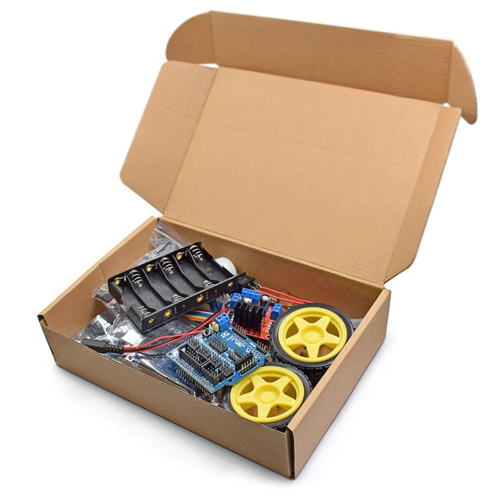 Modular Robot Car Chassis Kit for Arduino Featuring Obstacle Detection Line Following and Encoder-Driven Motion Control