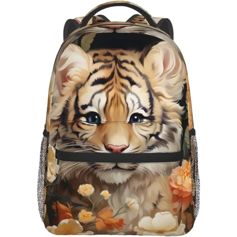 حقيبة كمبيوتر محمول العودة إلى المدرسة كارتون النمر زهرة خفيفة الوزن حقيبة كمبيوتر محمول خفيفة الوزن متعددة الأغراض للسفر حقيبة نهارية كاجوال للجنسين #6