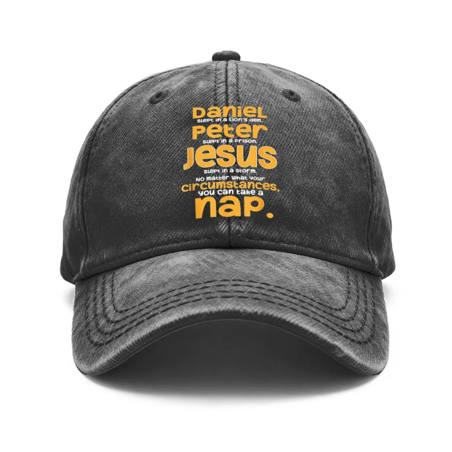 1 Piece Vintage Washed Unisex Baseball Cap, Inspirational Christian Faith Quotes Daniel Peter Jesus Scripture Nap Typography Design, Adjustable, Suitable for Outdoor Activities and Daily Wear, Gift for Men and Women, Suitable for All Seasons