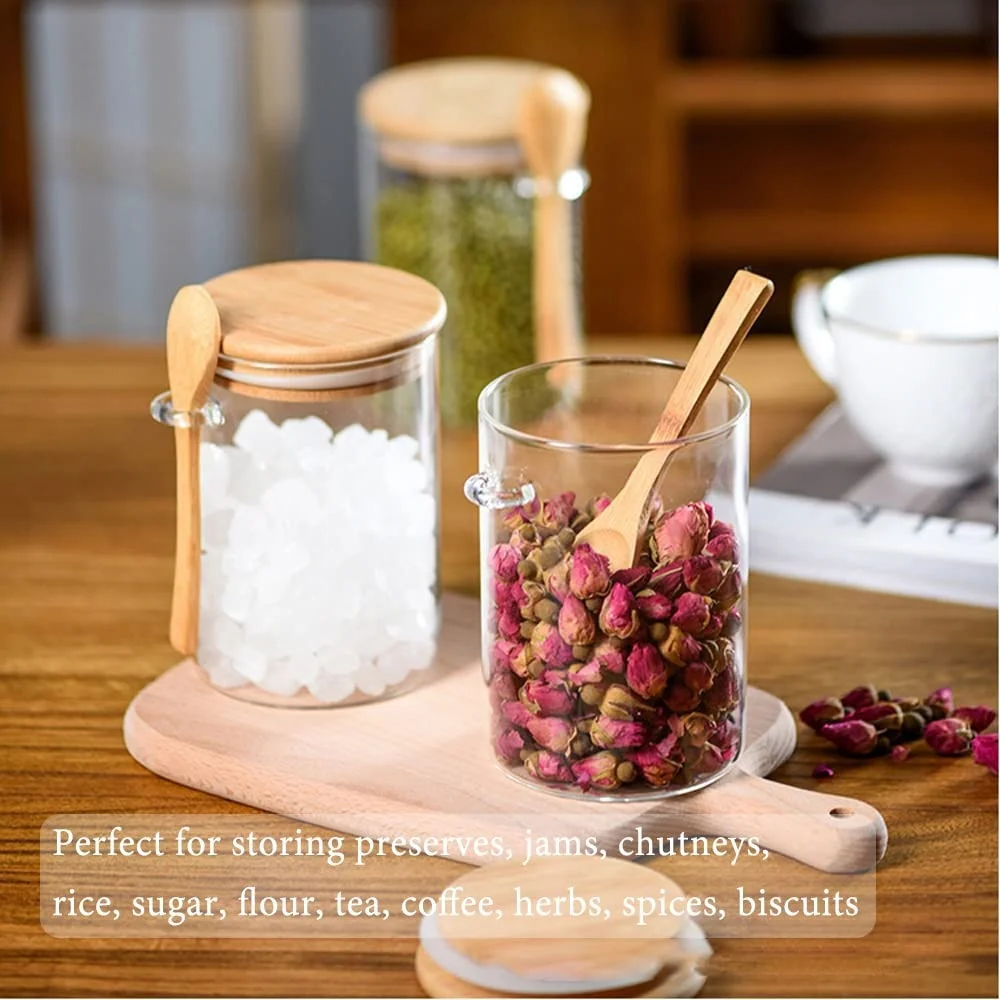 F9 Round Glass Storage Jar Overnight Oats Airtight Containers With Lid With Spoon Pudding Salad Cereal Coffee Tea Storage Can