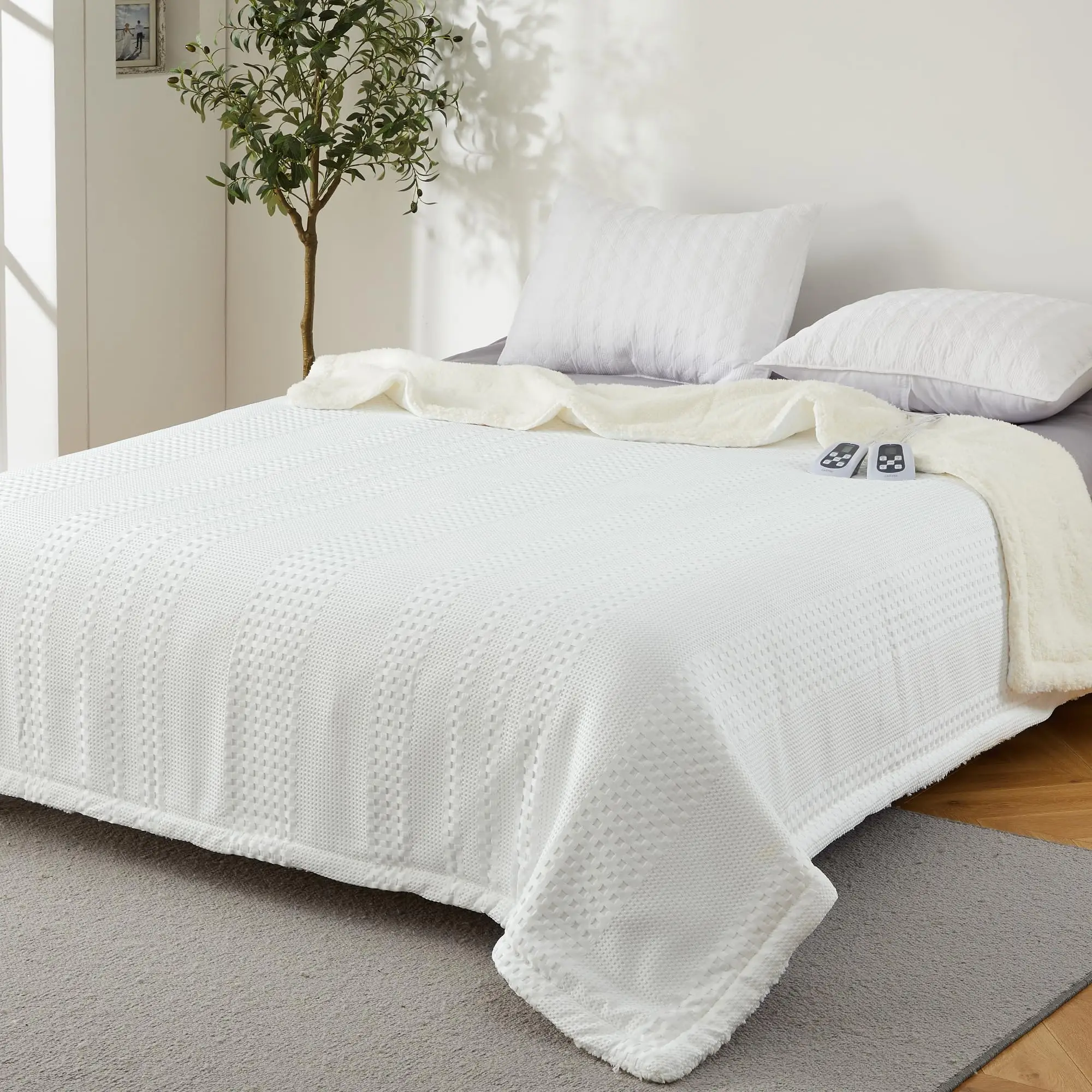 Heated Blanket, Dual Control Electric Waffle Weave Sherpa Throw, 9 Heat Levels, 1-12H Timer, Machine Washable, Warm & Cozy for Bed, Couch, Sofa, Home, Office