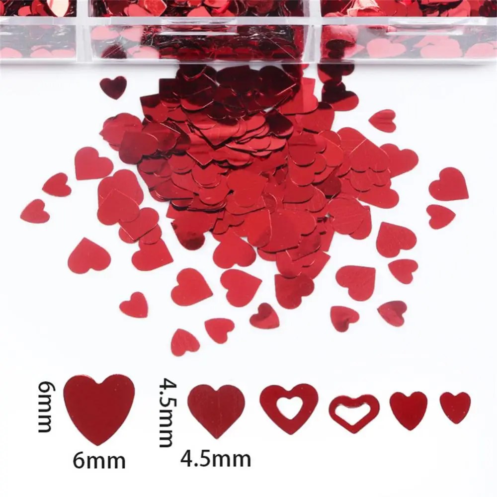 Valentines Mixed Love Heart Nail Glitter Red Flake Sequin Powder Decorative Accessories For Professional Nail Art Supplies