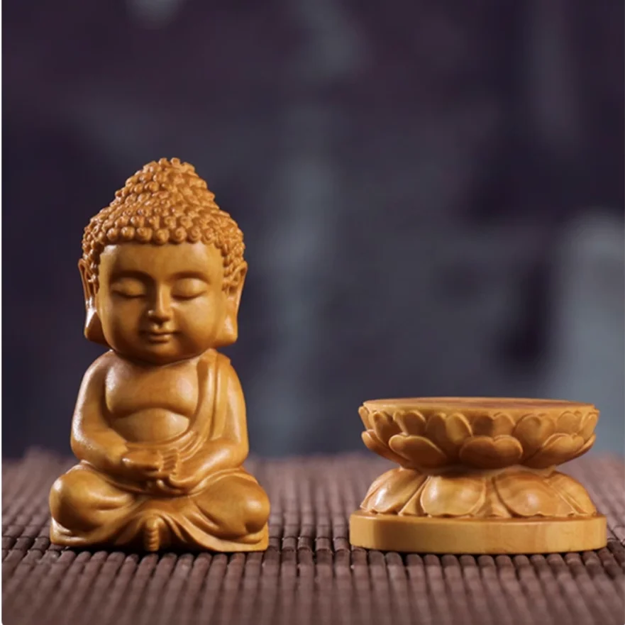 

1PCS 4x3.2x7cm boxwood Shakyamuni Buddha statue baby Buddha solid wood carving desktop car ornament