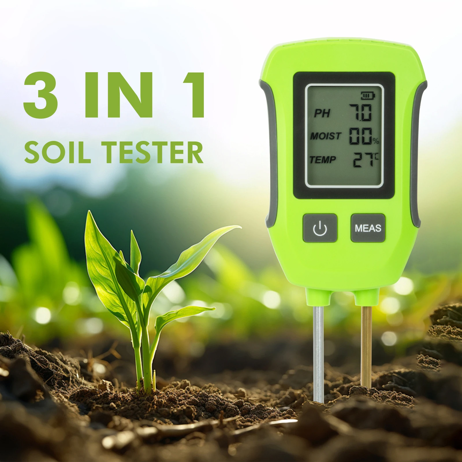 

3 in 1 Digital Soil Tester Multifunctional Soil PH Detector Temperature Humidity for Orchard Potted plants Farmland Greenhouse