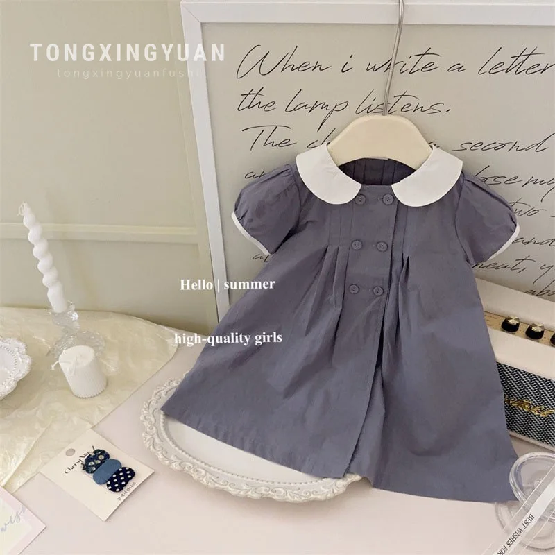 

Girls' Princess Dress Summer Solid Color Korean Cute Children's Dress Cotton Baby Girl Skirt Thin