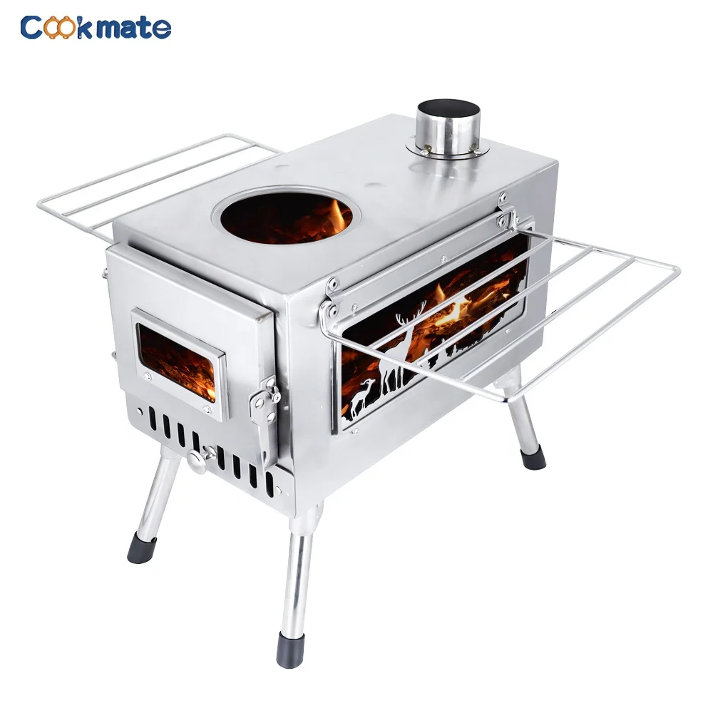 

Portable 304 Stainless Steel Wood Burning Outdoor Cooking Tent Stove with Sectional Chimney Pipes for Tent Sheltr