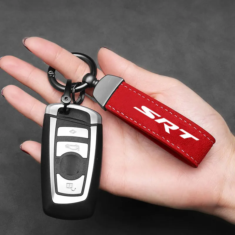 Car keychain suede Horseshoe Buckle Fashing Decoration Key Ring Tag Buckle Lanyard Gift for Dodge SRT Car Accessories Universal