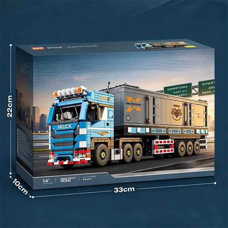 Reobrix 840 Container Cargo Truck Building Blocks Bricks, Separable Cargo Trailer, Creative DIY Assembled Toy & Gift