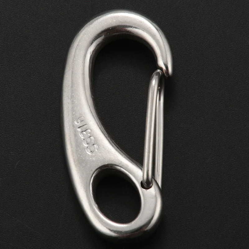 2PCS Boat Marine Stainless Steel Egg Shape Spring Snap Hook Clips Quick Carabiner Outdoor Buckle