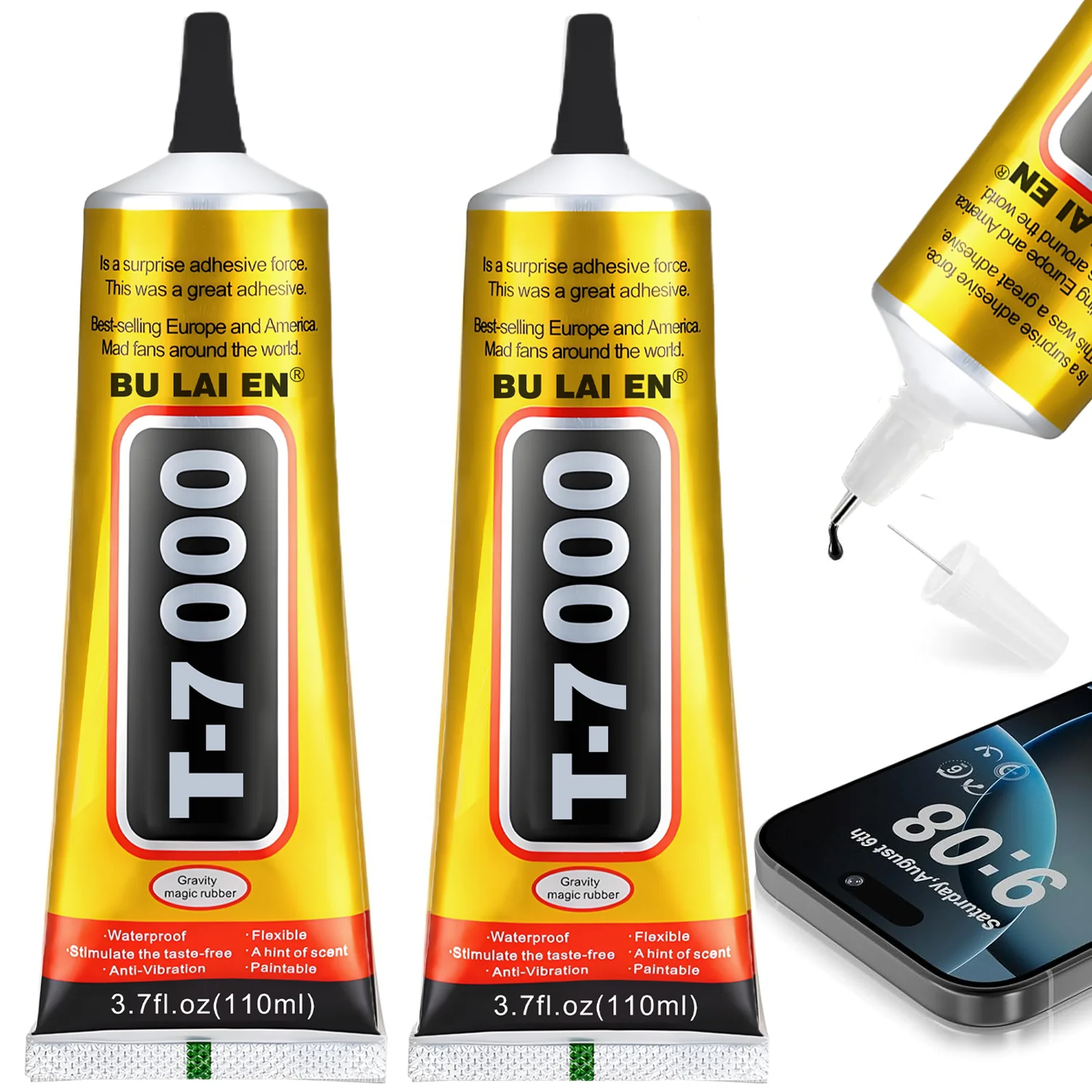 Black Glue T-7000, Semi-Fluid Black Adhesive Glue for Precision Repairs of Craft Items, Electronics, Phone Screen Replacements, DIY Jewelry Making, Glass, Wood, Metal, and Stones.