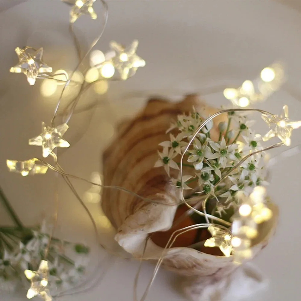 1PC 2M20LED Battery Box Star Shaped Copper Wire Lamp, Room Decoration Fairy Lamp, Suitable For Holiday, Party,Wedding Decoration