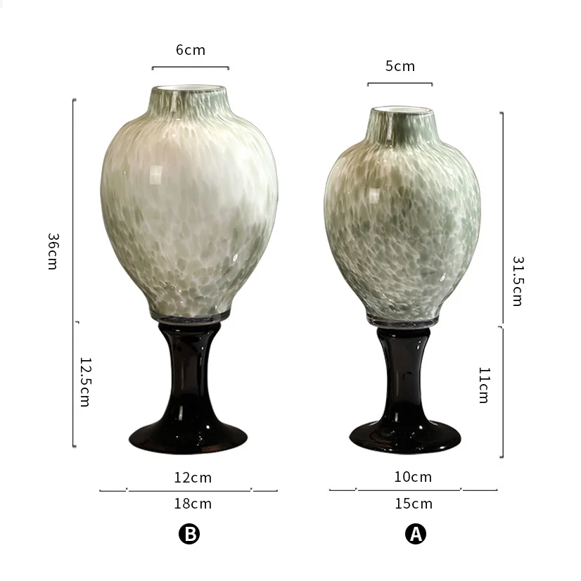 36cm/Medieval High footed Art Design White Porcelain Color Dot Glass Vase Flower Arrangement Wabi Sabi Style Homestay Living Roo