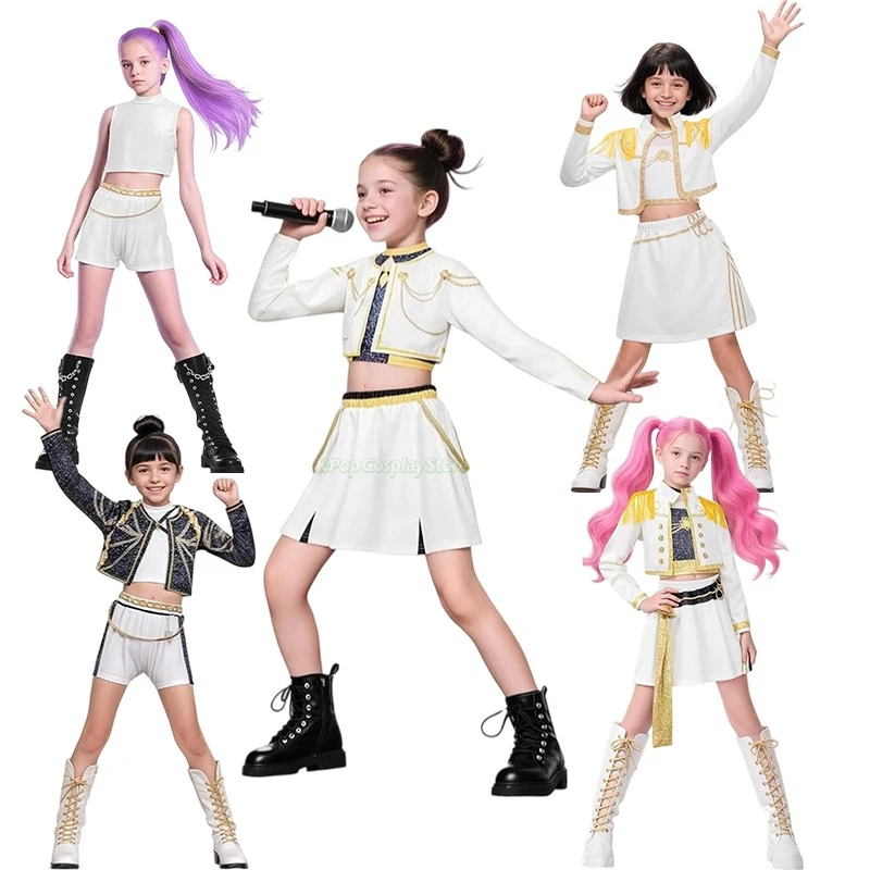 

2025 Anime Kpop Demon Hunter Cosplay Costume Rumi Zoey Mira Cosplay Girls Style Kids Stage Performance Clothes Halloween