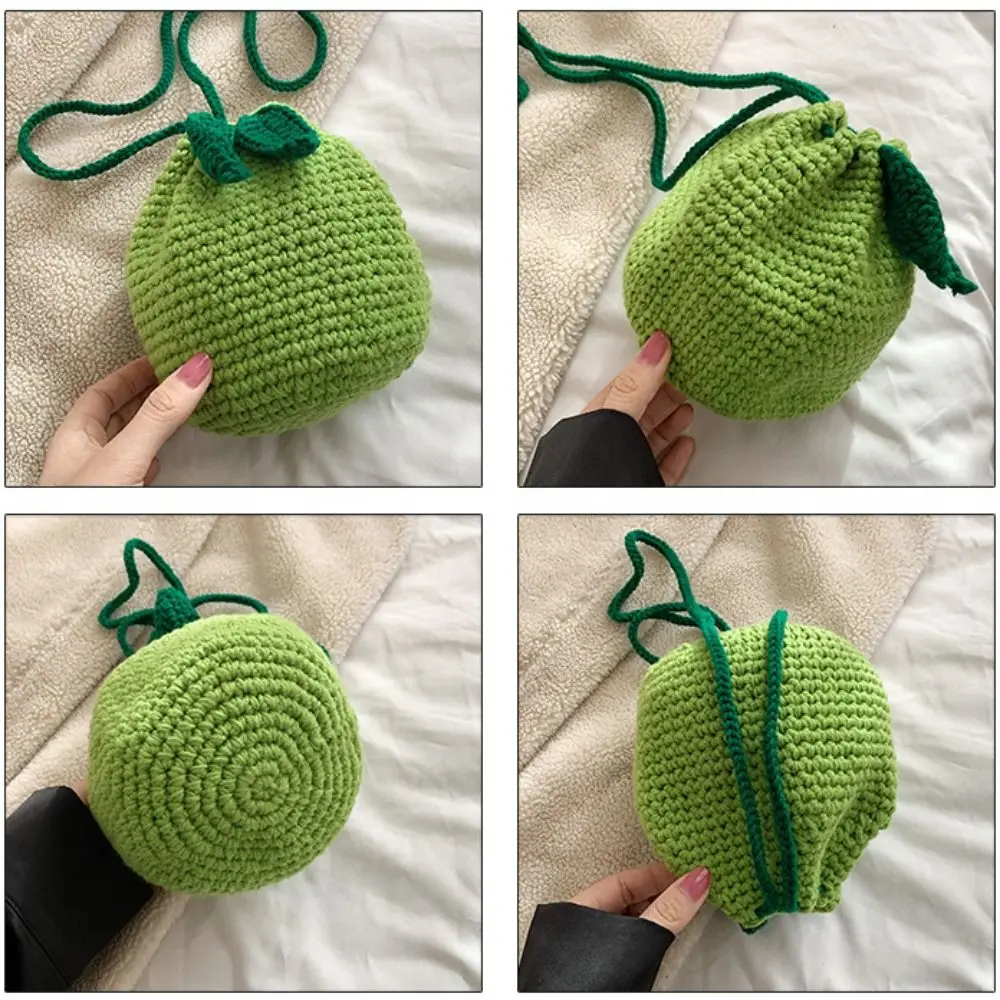 Crocheted Female Shoulder Bag Orange Shape Handmade Knitted Crossbody Bag Portable Cute Fruit Mobile Phone Bag For Girls Women