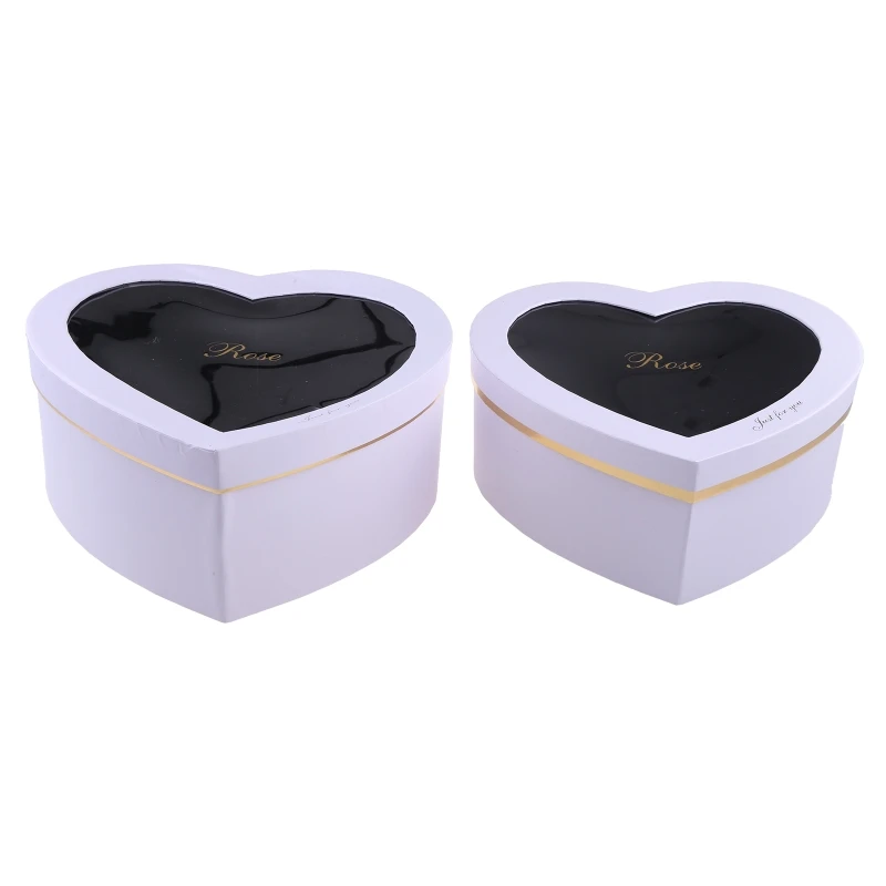 2pcs Heart Shaped Flower Box Floral Gift Boxes with Transparent Window Lids Luxury Style Flower Arrangements M68E