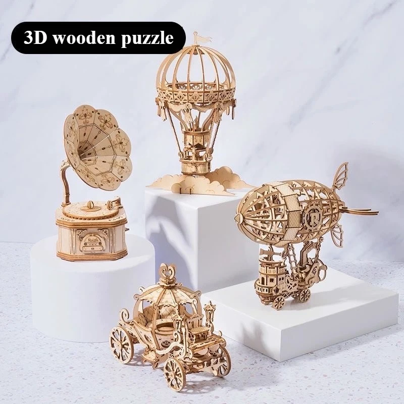 3D Hot Air Balloon Wooden Puzzle New Wooden 3D Stereoscopic Panel Insect Series Large 2-piece Handmade Model Gift Enlightenment