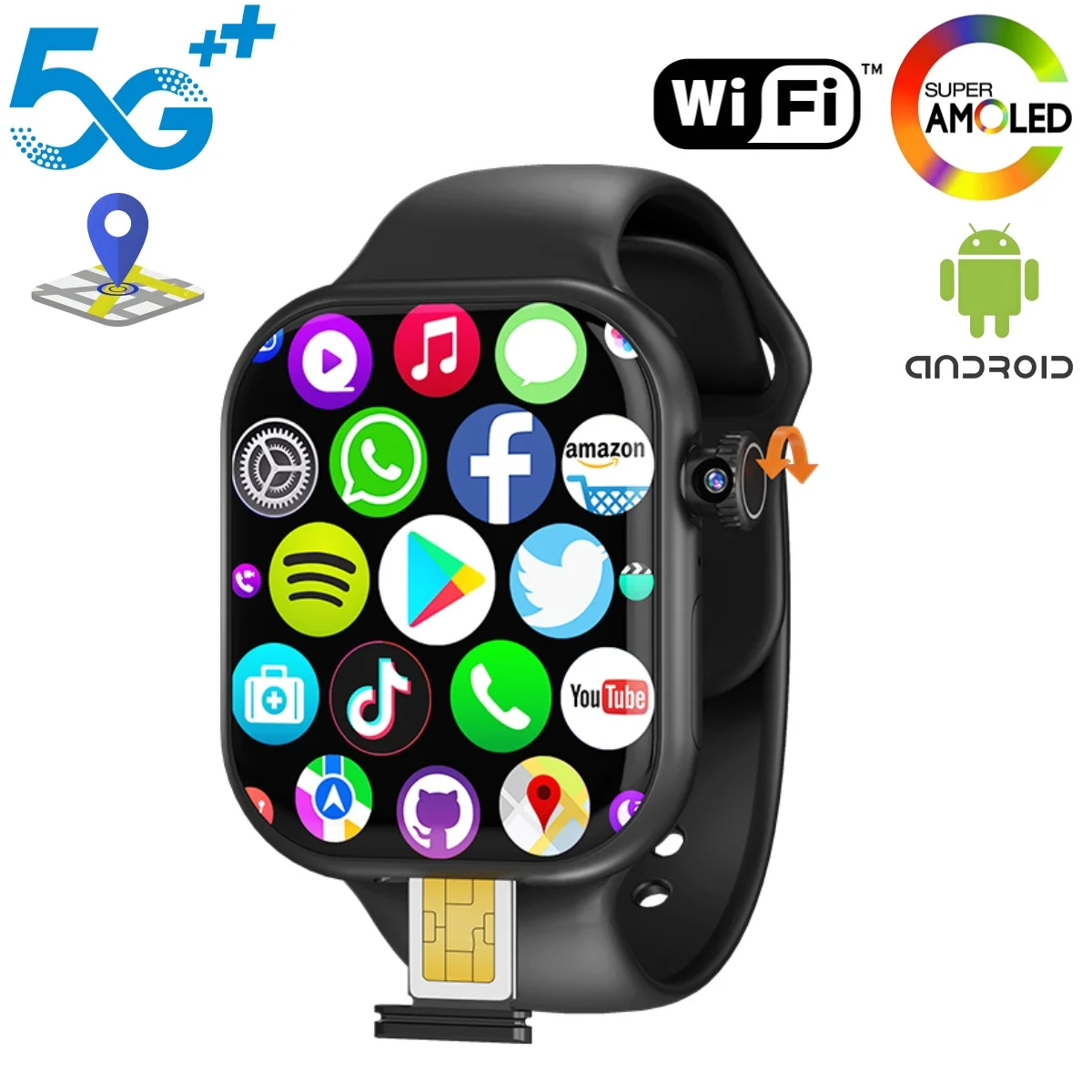 

VP29 Smartwatch Amoled 5G LTE Android Smart Watch With 2.29inch Screen Rotary Camera NFC health monitoring GPS WIFI App Store