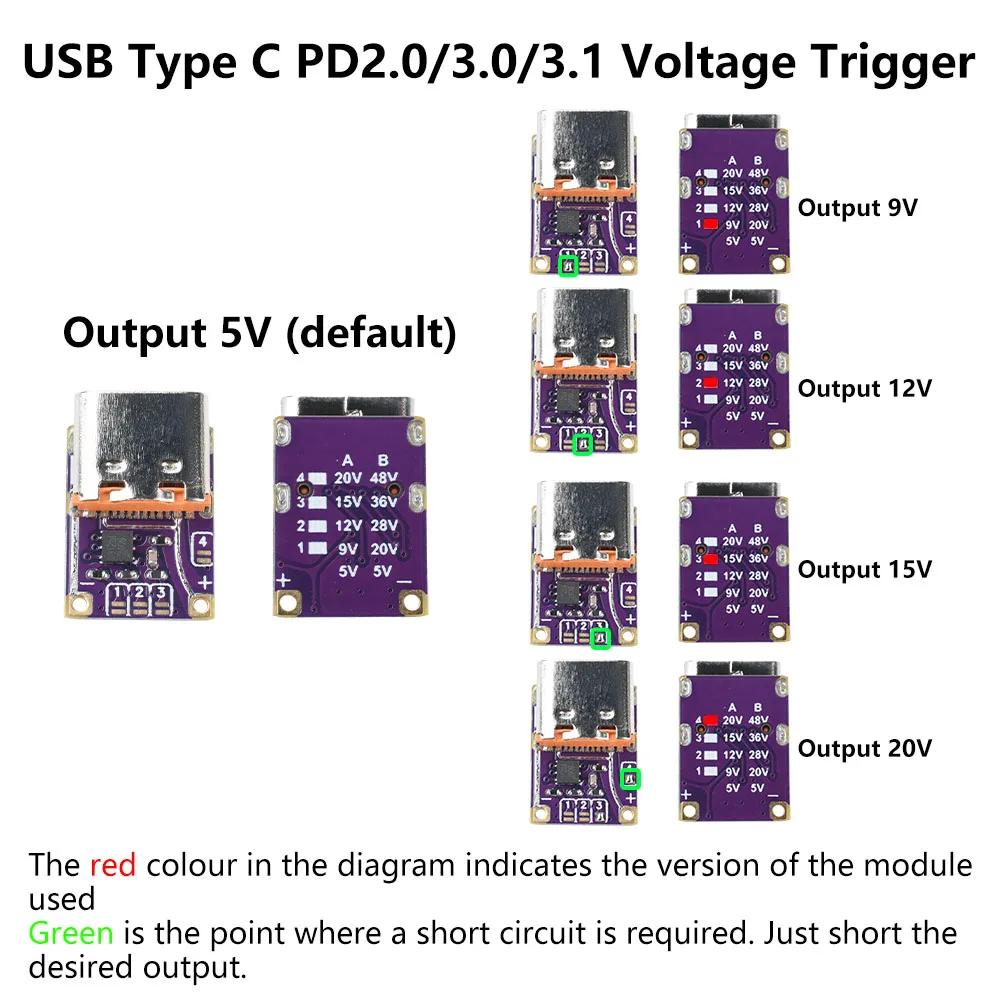 Type-C PD3.0 3.1 QC3.0 PD to DC Fast Charging Module DC 5V/9V/12V/15V/20V/28V/36V/48V Voltage Trigger Decoy Module