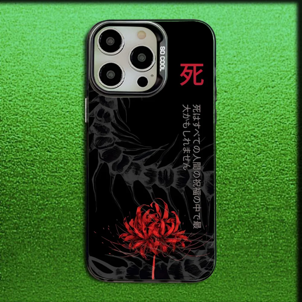 แมงมุมสีแดง Lily ดอกไม้ของนรกเคสโทรศัพท์สําหรับ iPhone 16,15,14,13,12,11,Mini,Pro,MAX สีเทาซิลิโคนปกสีดํา