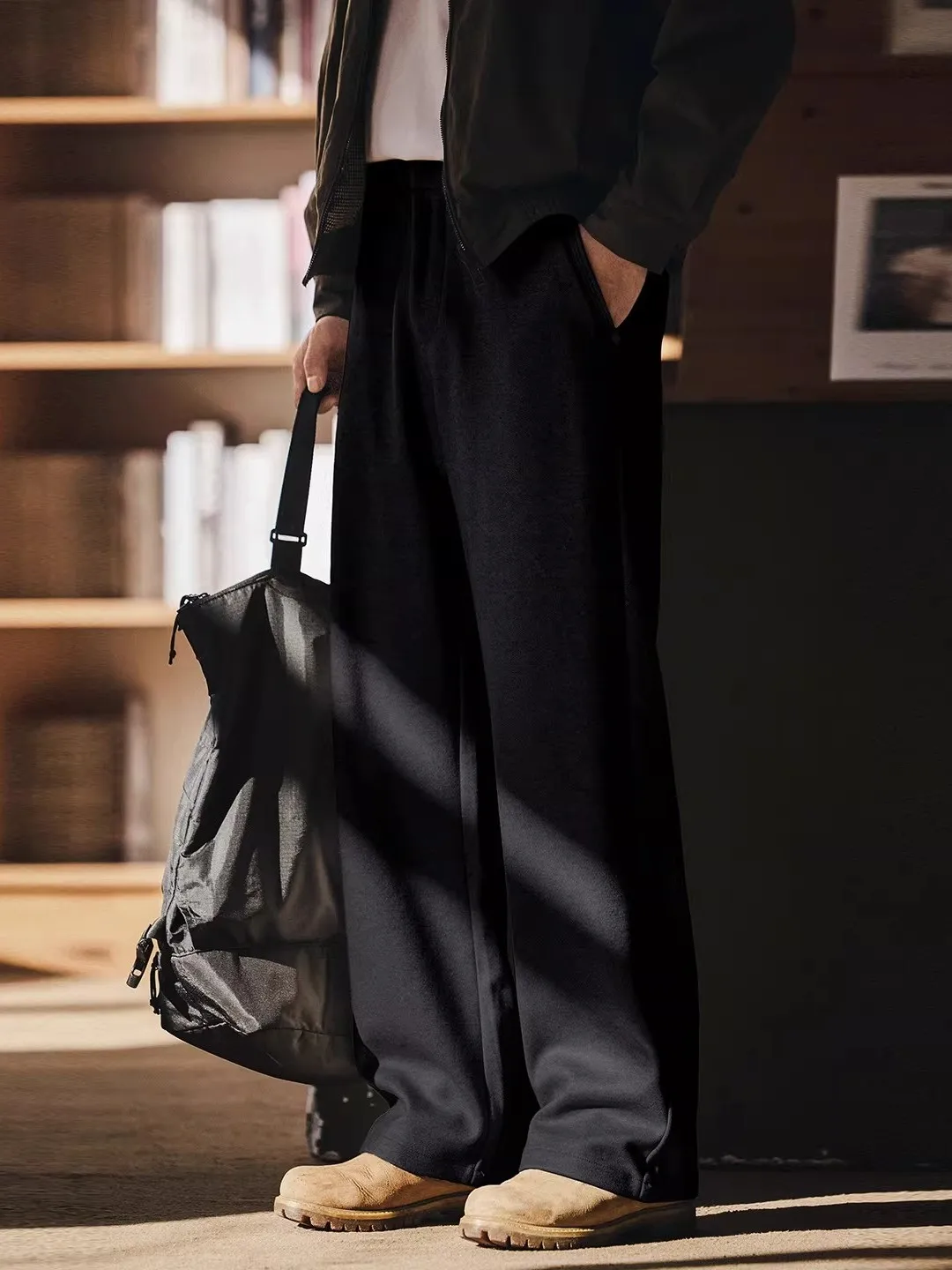 

Мужские повседневные брюки свободного кроя в винтажном стиле из твида, весенне-осенние, свободные, струящиеся, с широкими штанинами, модные, брендовые, прямого кроя