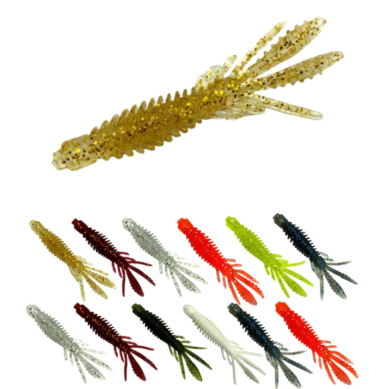 10PCS Floating Shrimp Larva Soft Fishing Lure with Salt Silicone Grub Lure Twintail Jig Double Tail Wobblers Swim Baits Tackles